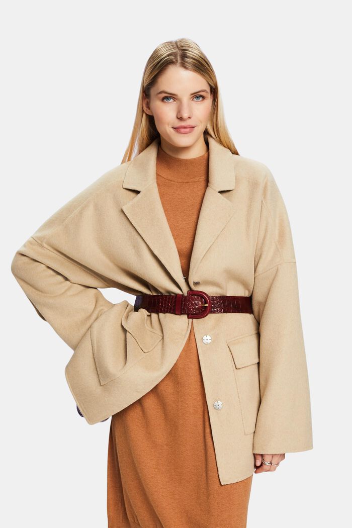 Manteau oversize en laine mélangée, CREAM BEIGE, detail image number 0