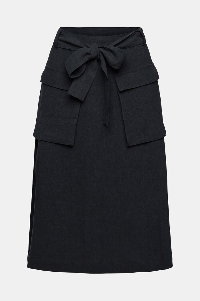 En lin mélangé : la jupe à ceinture à nouer, BLACK, detail image number 5