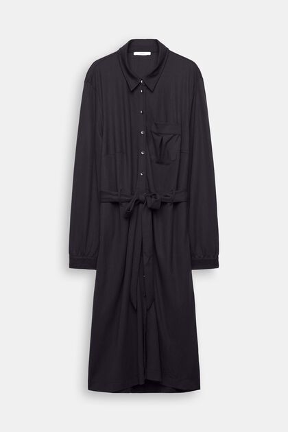 Robe-chemise CURVY munie d’une ceinture à nouer, BLACK, overview