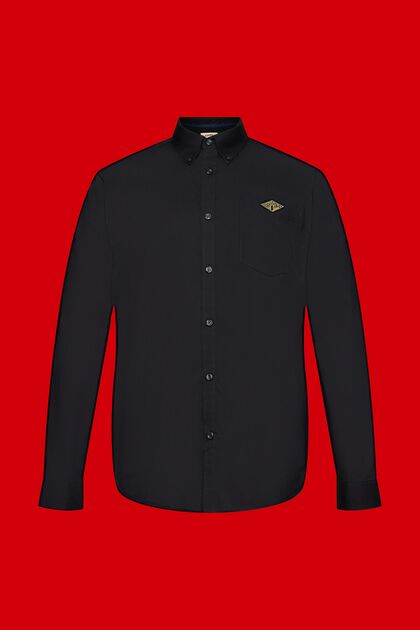 Chemise en coton dotée d'un col à pointes boutonnées, BLACK, overview