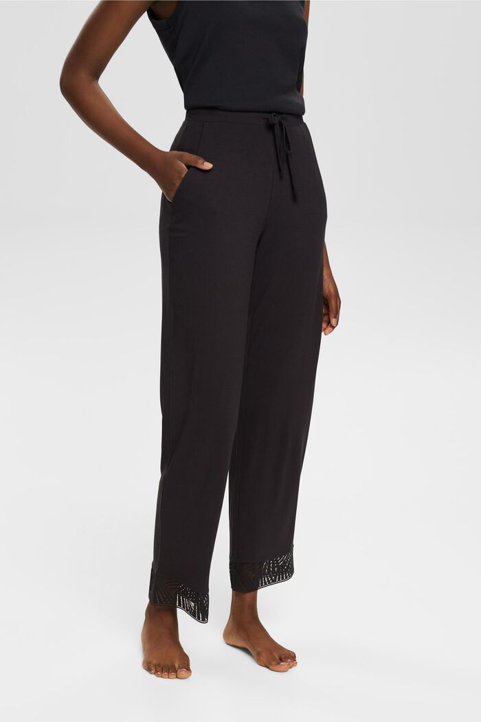 Pantalon de pyjama à dentelle, LENZING™ ECOVERO™, BLACK, detail image number 0