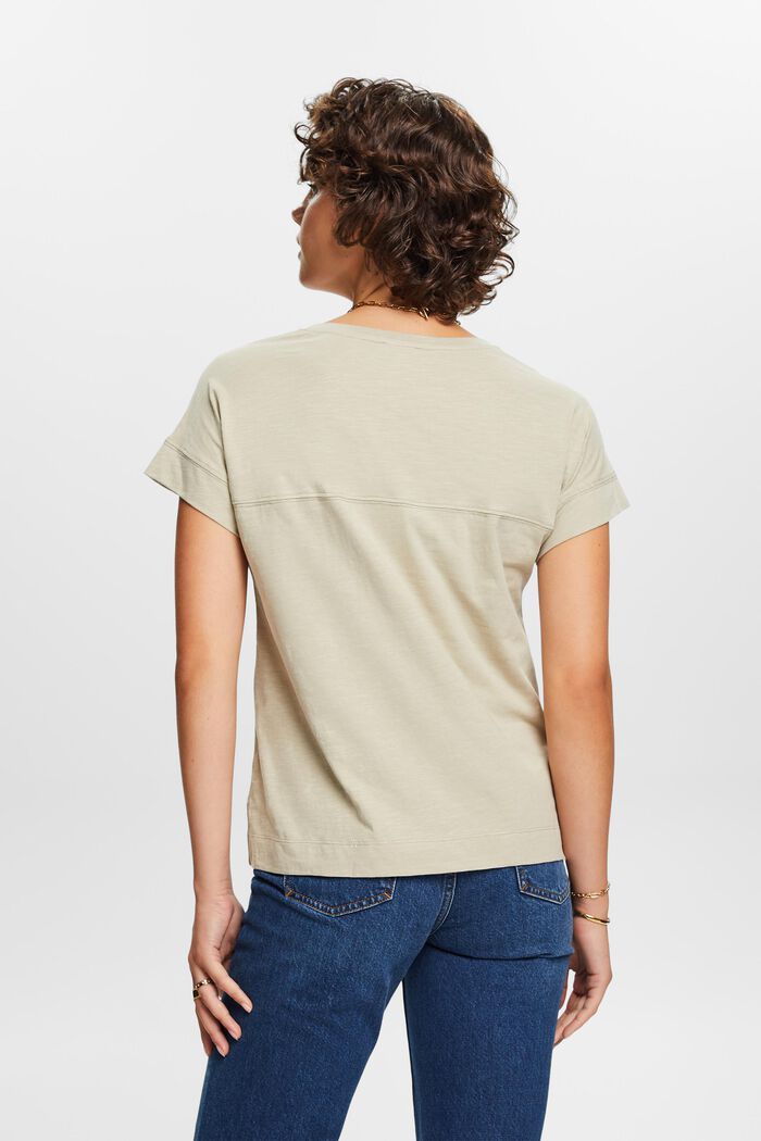 T-shirt en coton à encolure en V, DUSTY GREEN, detail image number 3