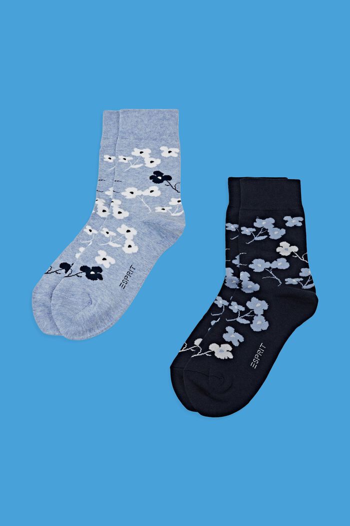 Lot de 2 paires de chaussettes à motif à fleurs, LIGHT BLUE/NAVY, detail image number 0