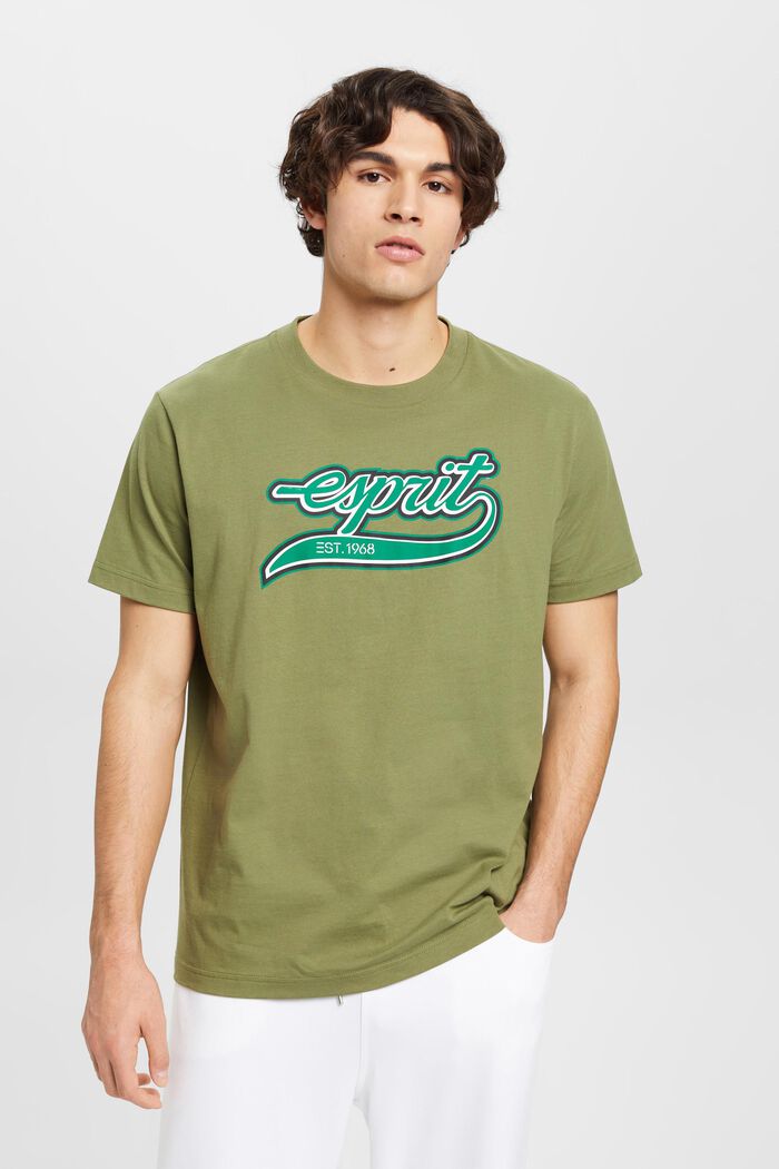 T-shirt en coton à logo rétro imprimé, OLIVE, detail image number 0