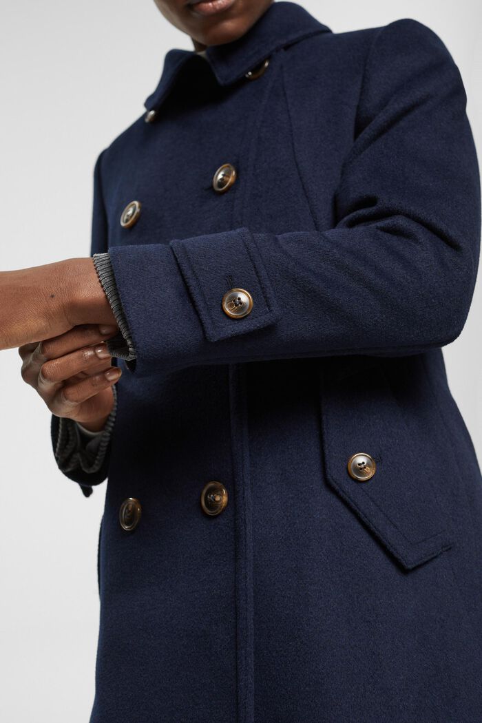 Manteau en laine mélangée à boutonnage croisé, NAVY, detail image number 4