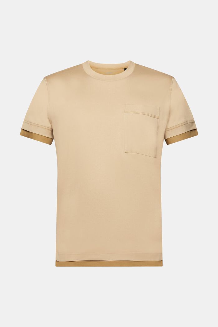 T-shirt à encolure ronde et effet superposé, 100 % coton, SAND, detail image number 6