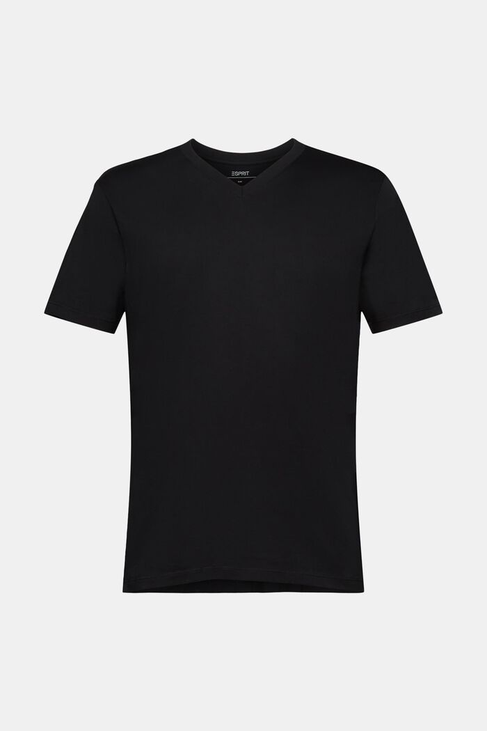 T-shirt en coton à encolure en V de coupe Slim Fit, BLACK, detail image number 6