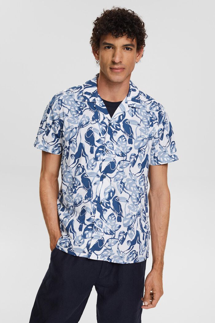 Chemise à manches courtes et imprimé tropical, 100 % coton, BLUE, detail image number 1
