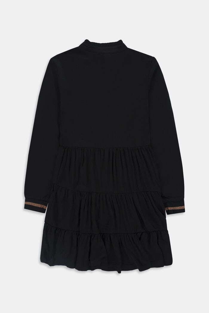 Mini-robe de coupe évasée à poignets en maille côtelée rayés, BLACK, detail image number 1