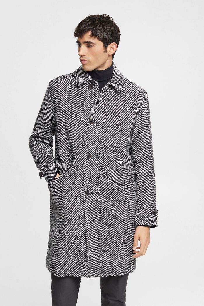 Manteau à chevrons en laine mélangée, BLACK, detail image number 0