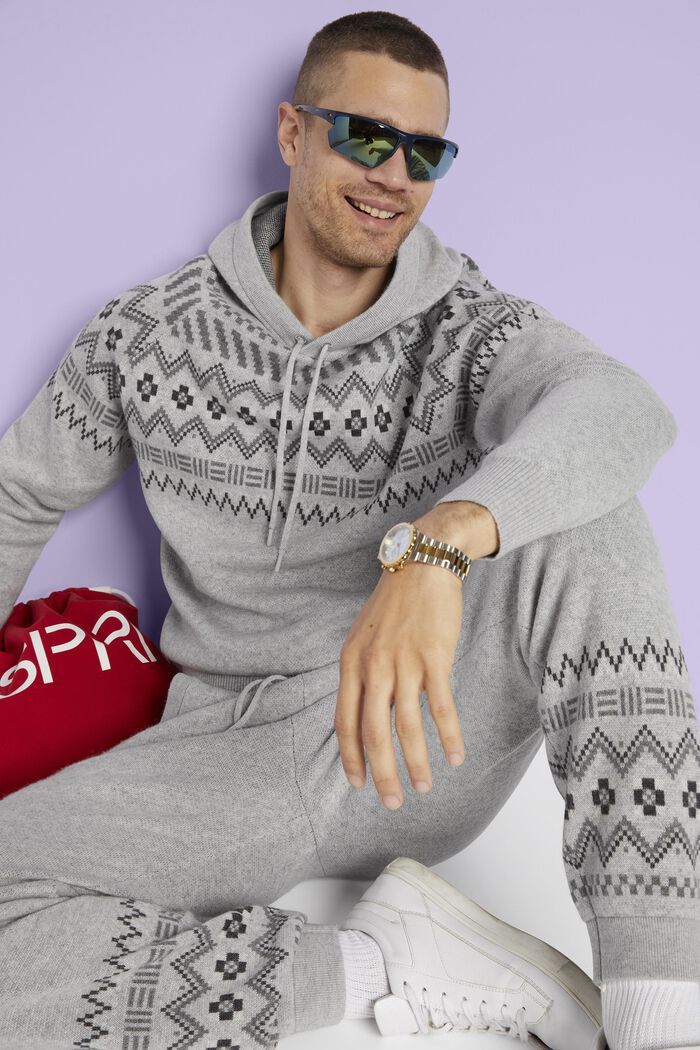 Pull façon sweat à capuche à motif norvégien en laine et cachemire, LIGHT GREY, detail image number 1