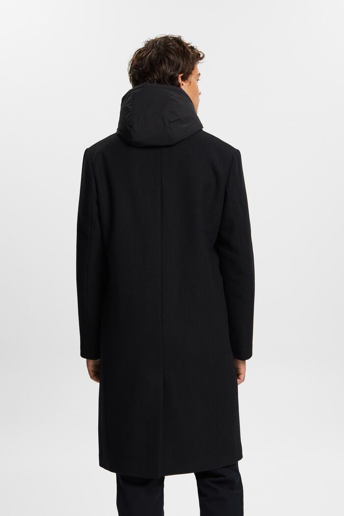 Manteau à capuche amovible en laine mélangée, BLACK, detail image number 3