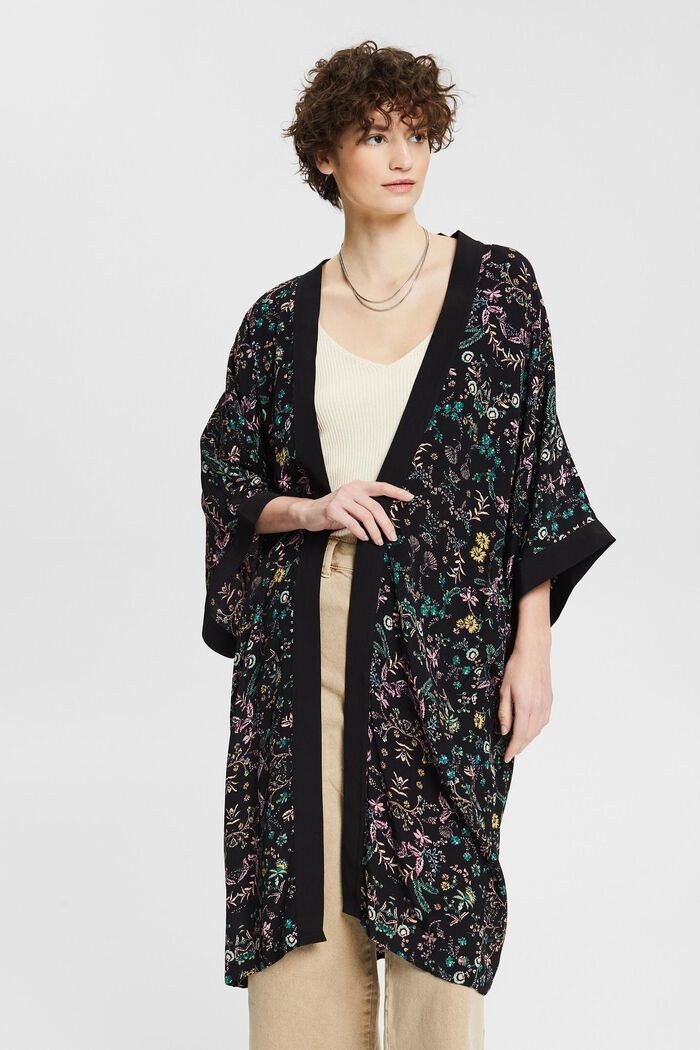 Kimono à imprimé à fleurs, BLACK, detail image number 1
