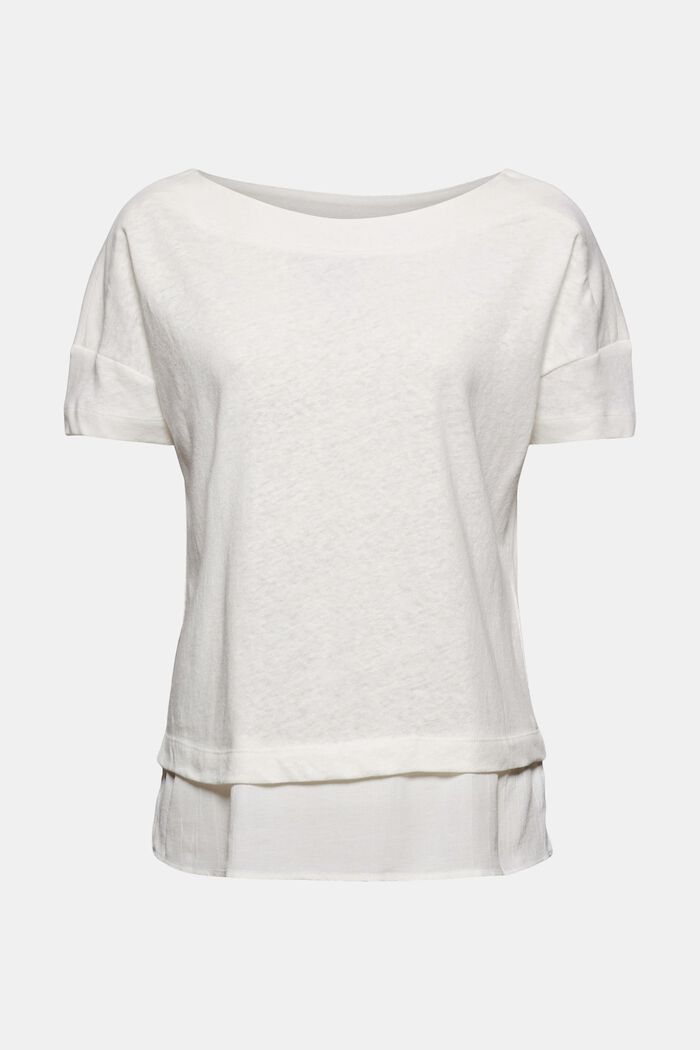 À teneur en lin : t-shirt au look superposé, OFF WHITE, overview