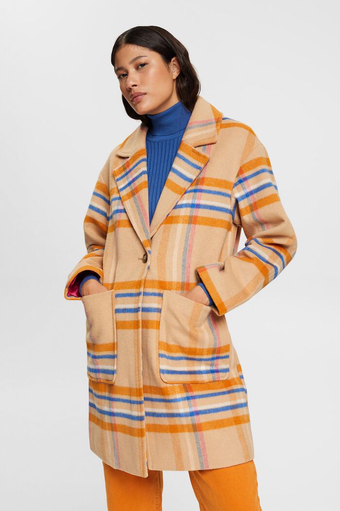 Manteau en laine mélangée à carreaux, BLUE, detail image number 0