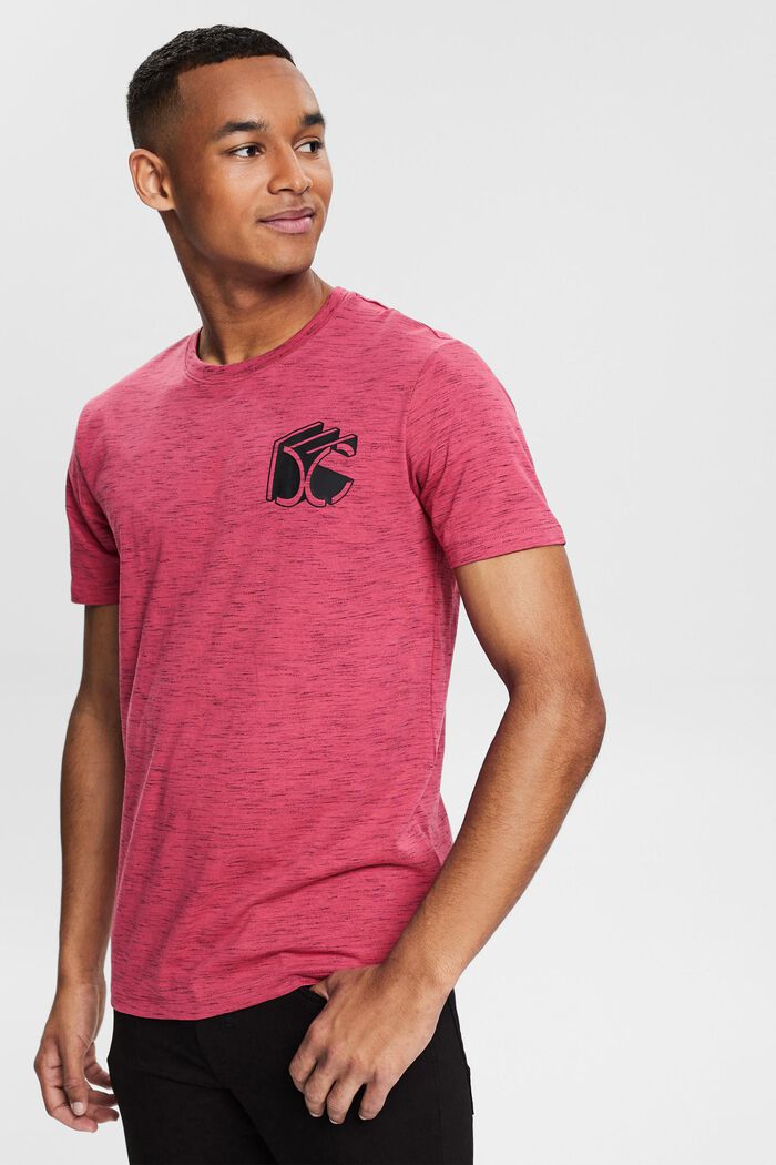 T-shirt en jersey chiné animé d´un logo 3D imprimé, DARK PINK, detail image number 0
