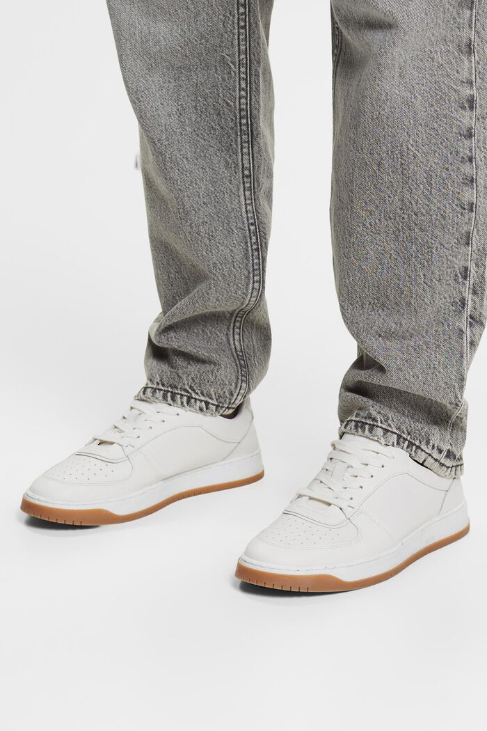Sneakers à lacets en cuir, WHITE, detail image number 1