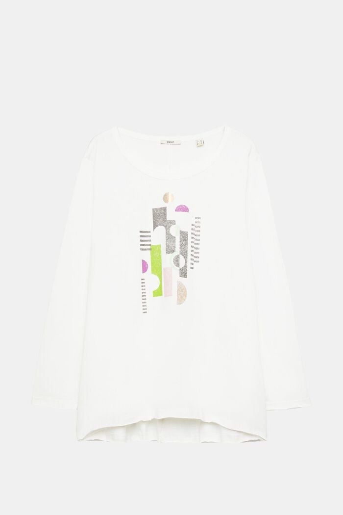 T-shirt CURVY imprimé à manches longues, 100 % coton, OFF WHITE, detail image number 1