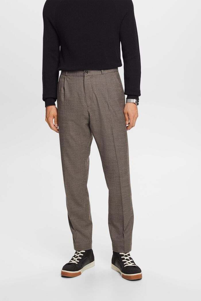 Pantalon en laine à motif pied-de-poule, BROWN GREY, detail image number 0