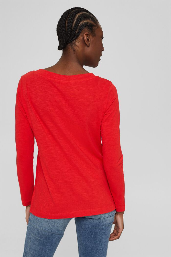 T-shirt brodé à manches longues, 100 % coton, ORANGE RED, detail image number 3