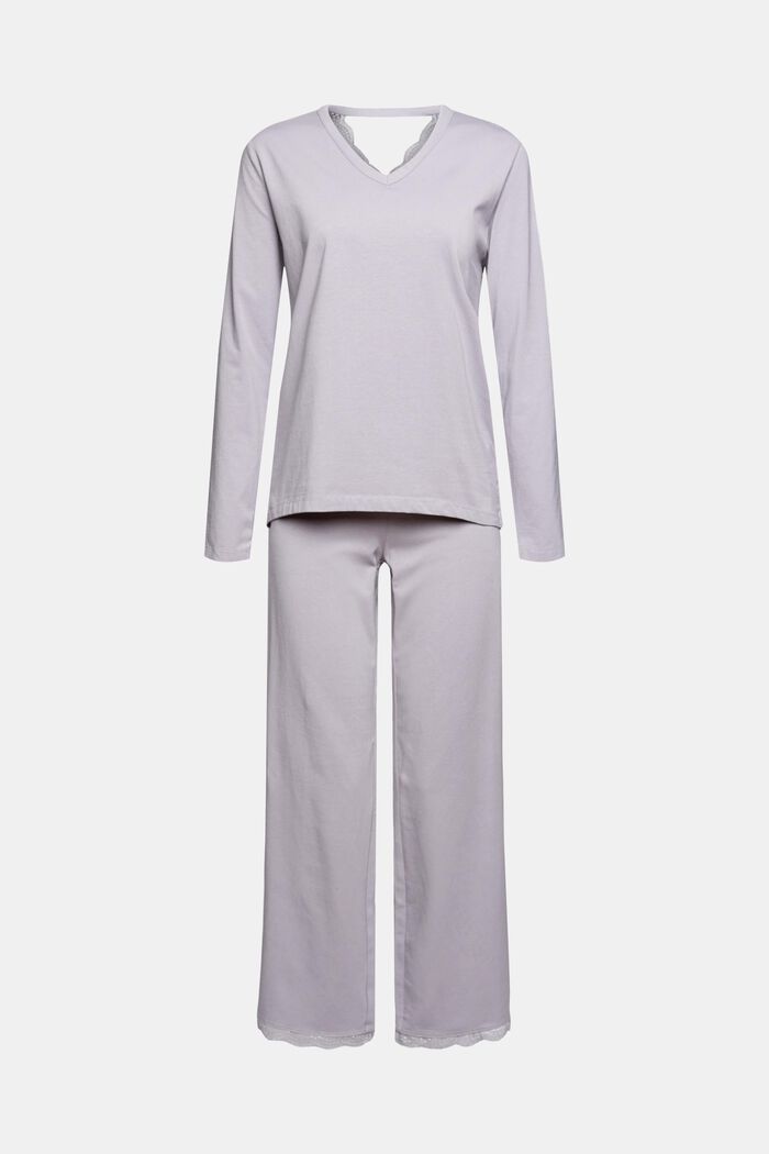 Pyjama orné d'une passementerie en dentelle, coton biologique, LIGHT BLUE LAVENDER, detail image number 5