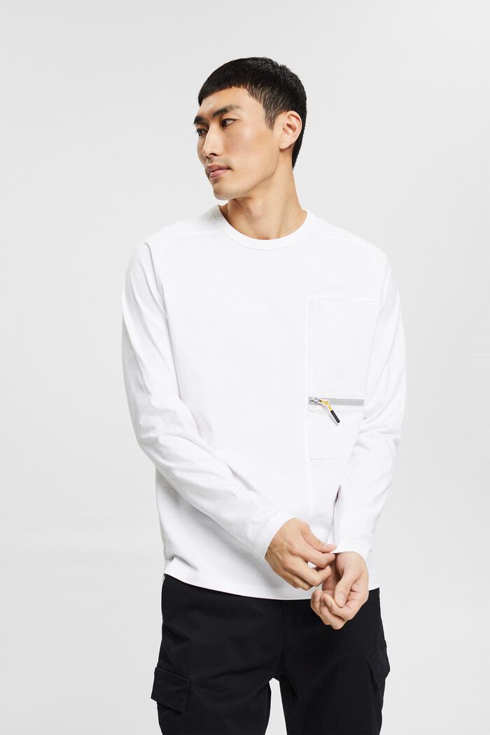 T-shirt en jersey à manches longues et zip, WHITE, detail image number 4