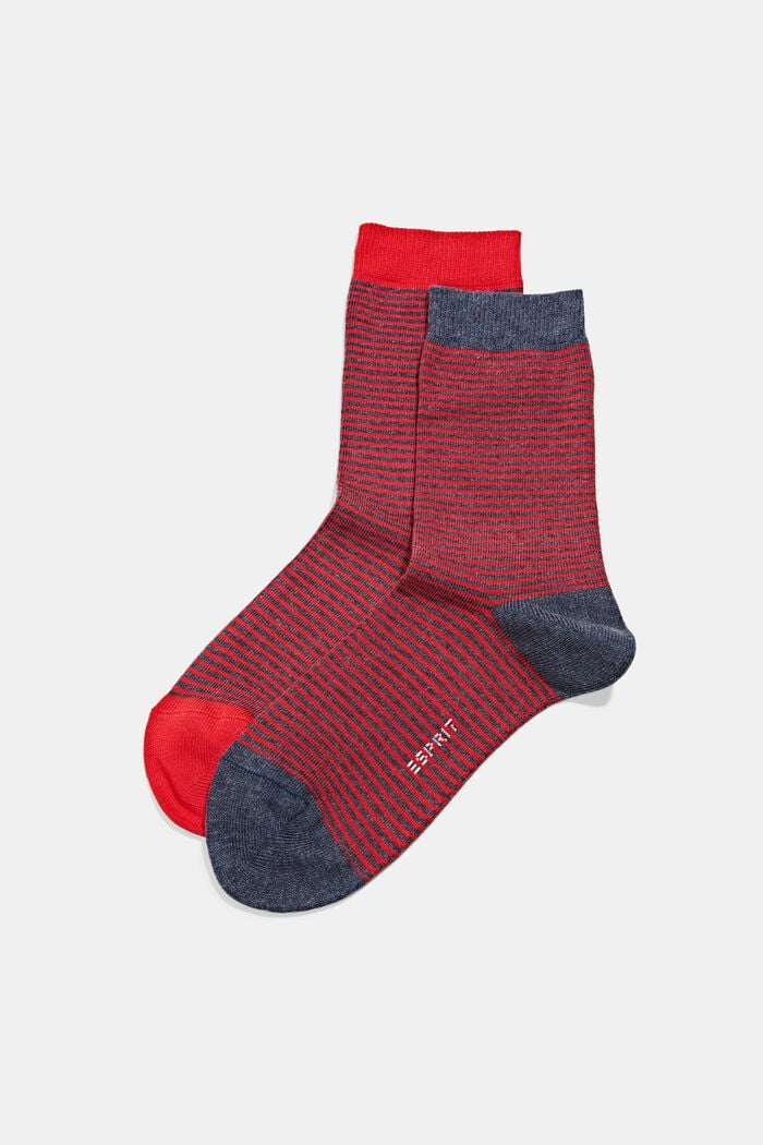 Chaussettes à rayures en lot de 2, en coton biologique, RED/NAVY, detail image number 0