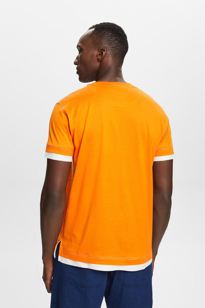 T-shirt à encolure ronde et effet superposé, 100 % coton, BRIGHT ORANGE, detail image number 3