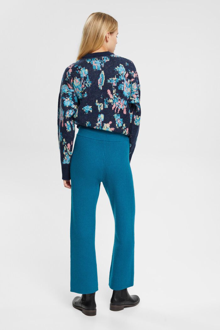 Pantalon en maille côtelée de laine mélangée, TEAL BLUE, detail image number 5