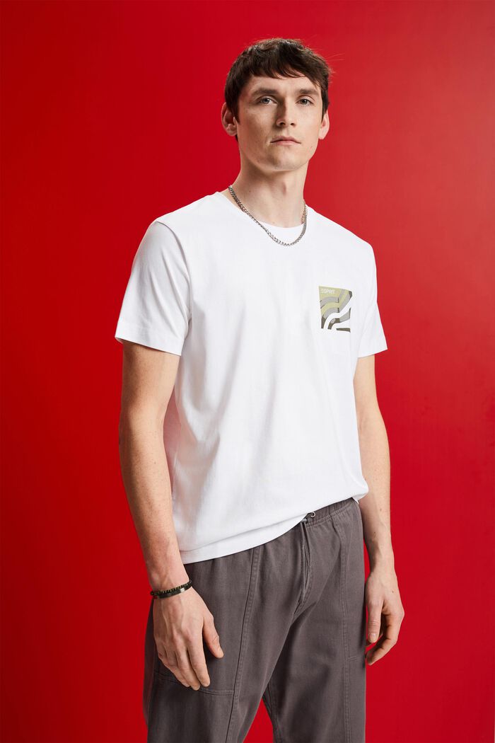 T-shirt à encolure ronde, 100 % coton, WHITE, detail image number 0