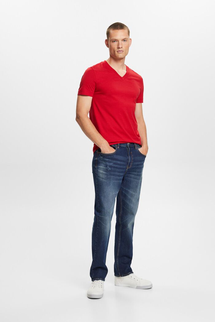 T-shirt en jersey à encolure en V, 100 % coton, DARK RED, detail image number 4