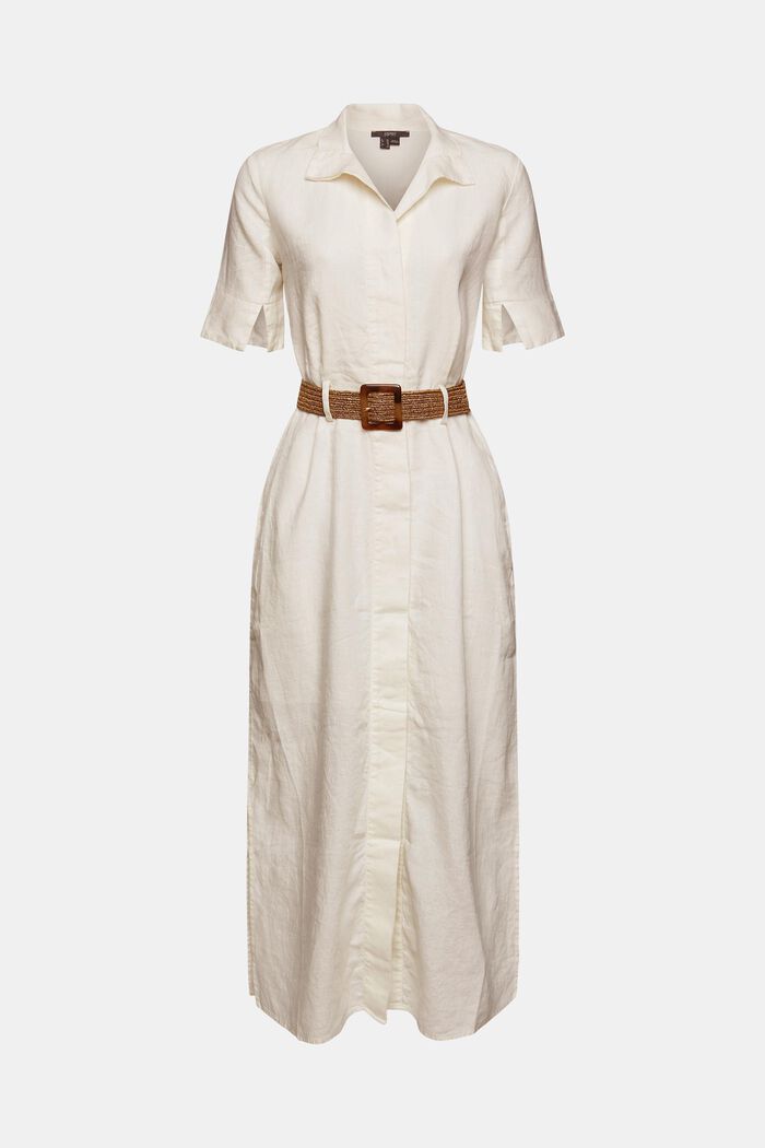 Robe-chemise à ceinture, 100 % lin, WHITE, overview