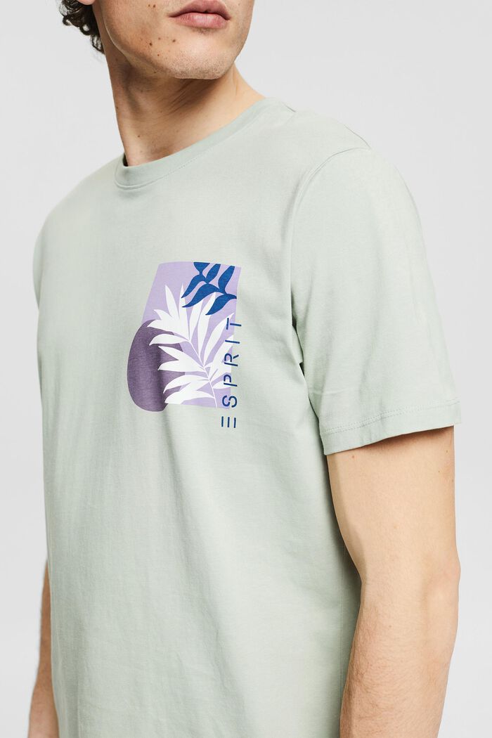 T-shirt en jersey animé d'un imprimé végétal, LIGHT KHAKI, detail image number 1
