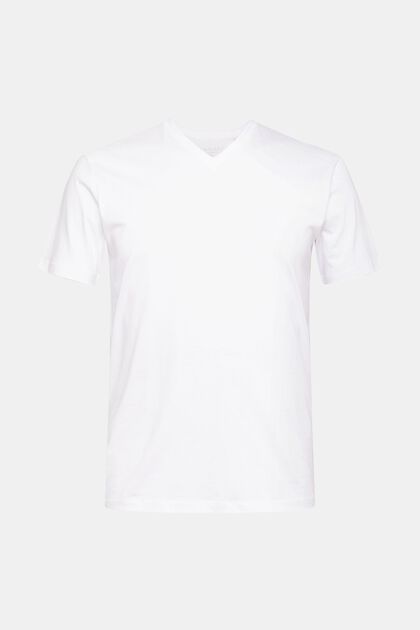 T-shirt à encolure en V en coton durable, WHITE, overview