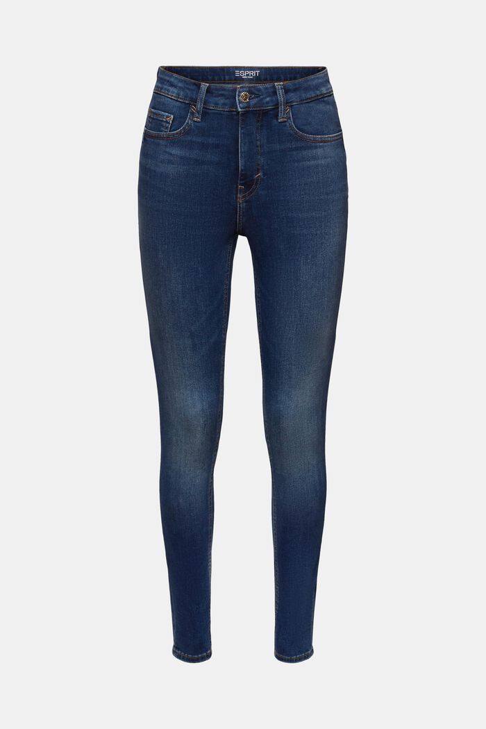 En matière recyclée : jean stretch de coupe Skinny Fit taille haute, BLUE LIGHT WASHED, detail image number 7