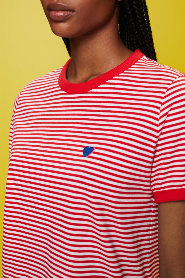 T-shirt rayé en coton animé d’un motif brodé, RED, detail image number 2