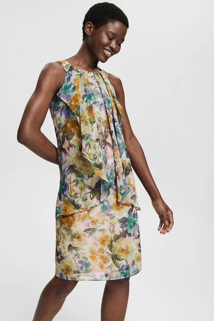 En matière recyclée : la robe en chiffon à motif floral, OFF WHITE, detail image number 0