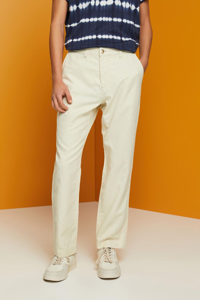 Pantalon en mélange de coton et de lin, CREAM BEIGE, detail image number 0