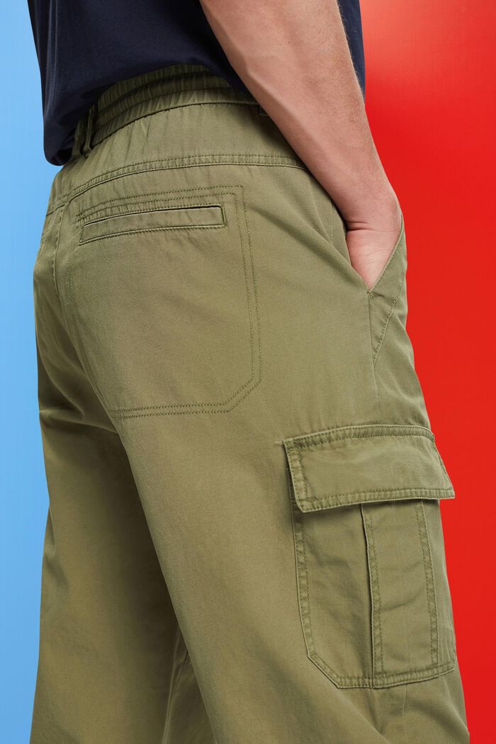 Pantalon cargo de coupe fuselée façon jogging en coton, OLIVE, detail image number 4