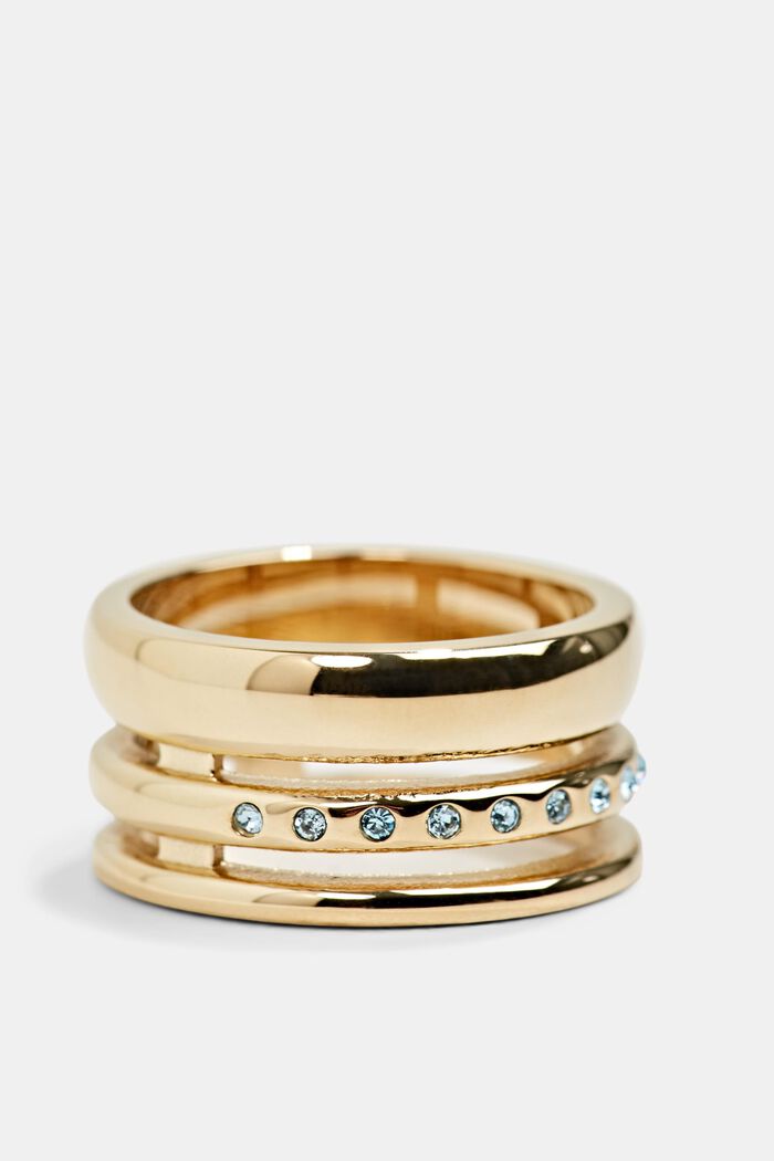 Bague à trois anneaux ornée de zircone, acier inoxydable, GOLD, detail image number 1