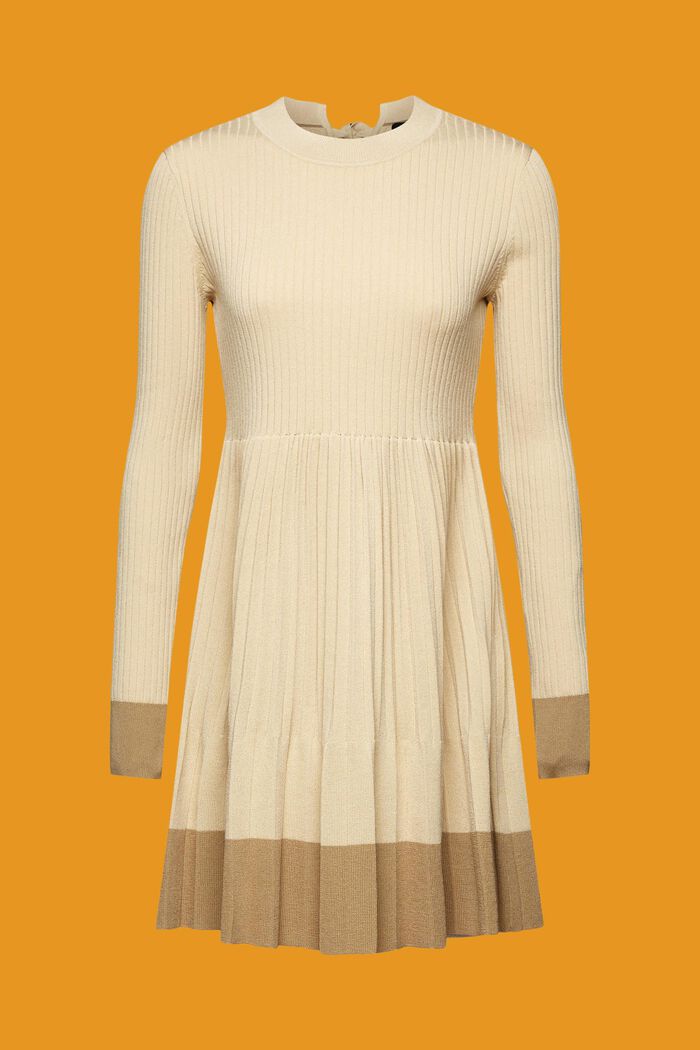 Mini-robe plissée à manches longues et encolure ronde, LIGHT BEIGE, detail image number 6