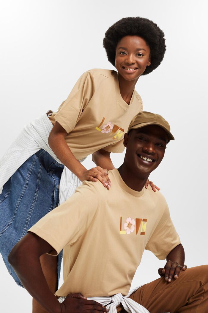 T-shirt unisexe en coton Pima imprimé, BEIGE, detail image number 4