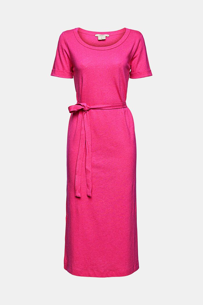 À teneur en lin : la robe chemisier longueur midi, PINK FUCHSIA, detail image number 7
