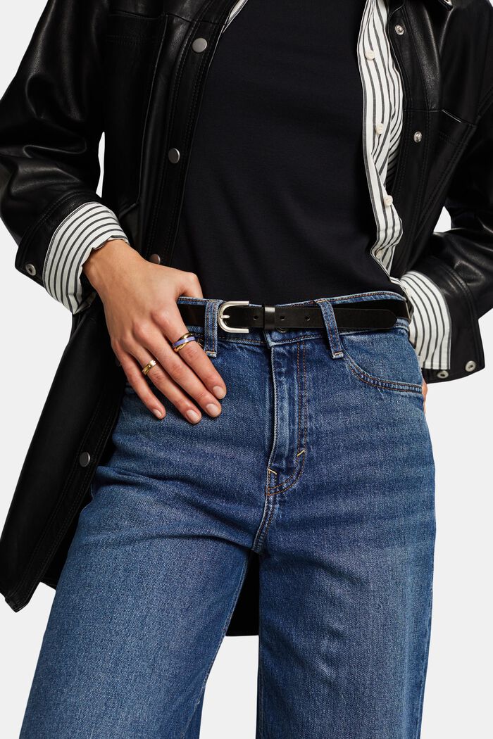 Fine ceinture en cuir, BLACK, detail image number 2