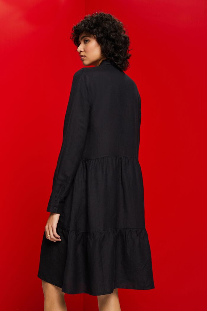 Mini robe-chemise en lin mélangé, BLACK, detail image number 3