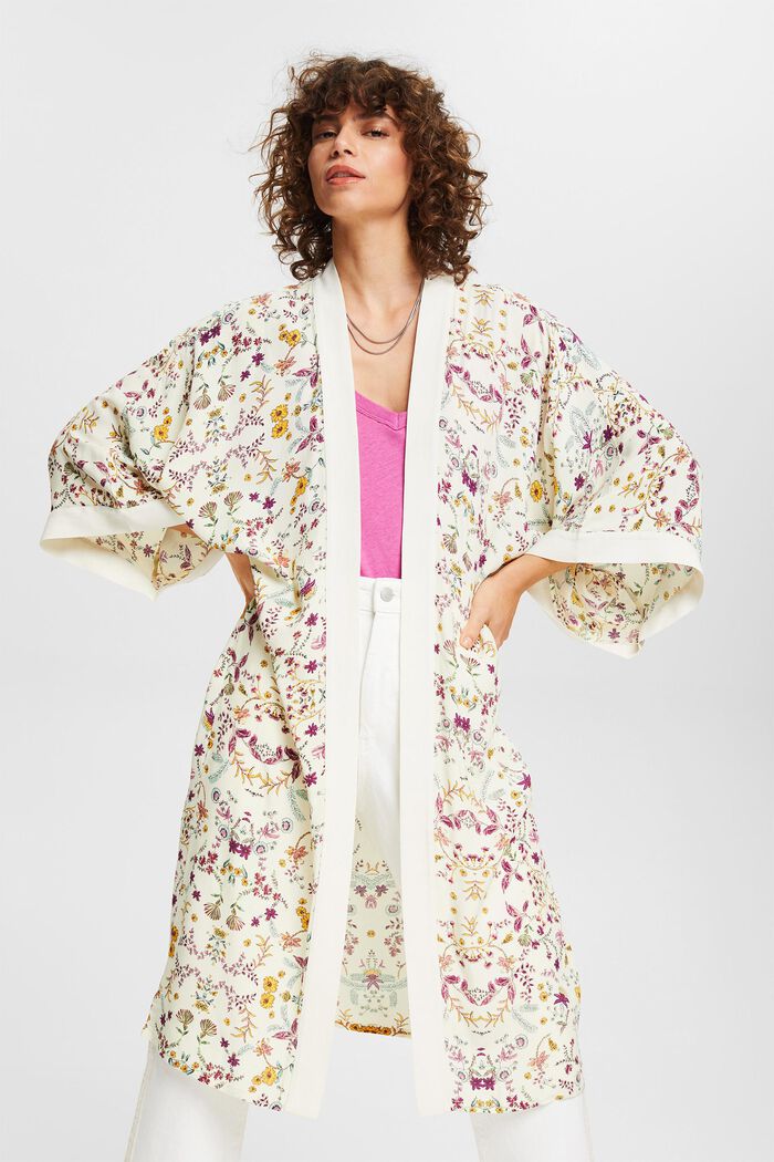 Kimono à imprimé à fleurs, CREAM BEIGE, detail image number 1