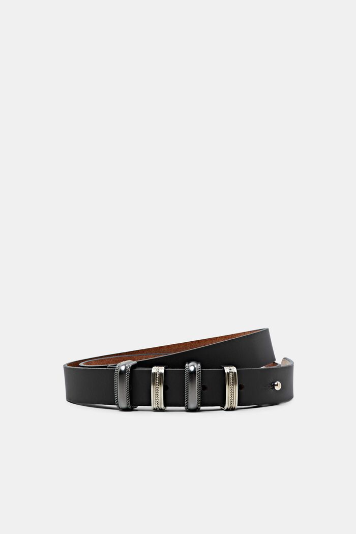 Fine ceinture en cuir, BLACK, detail image number 0