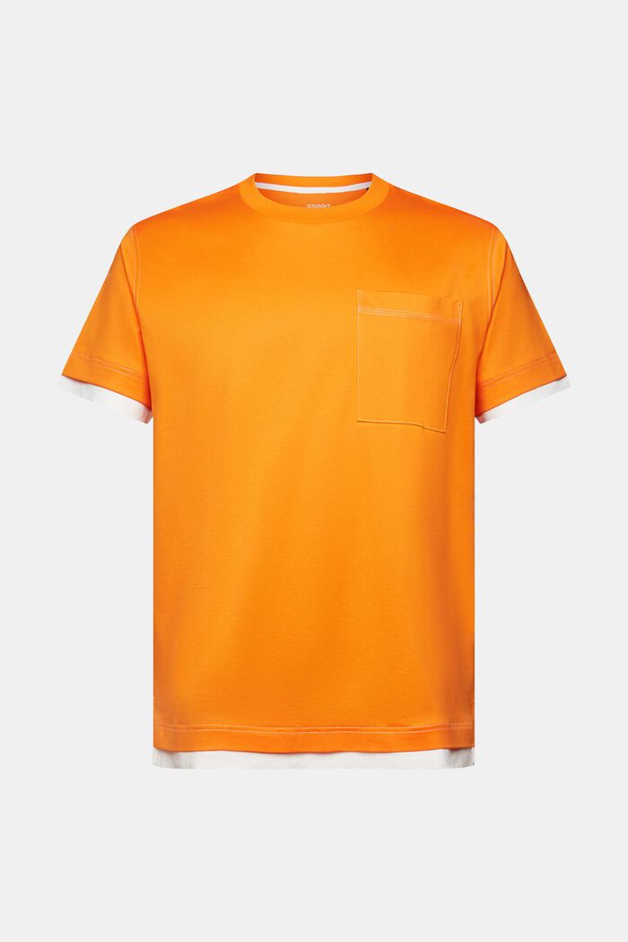 T-shirt à encolure ronde et effet superposé, 100 % coton, BRIGHT ORANGE, detail image number 6