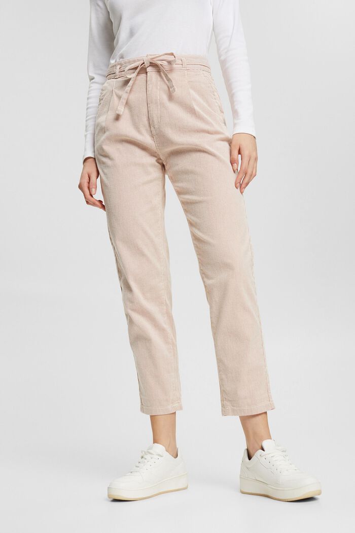 Pantalon en toile rayé muni d´une ceinture à nouer, BEIGE, detail image number 0