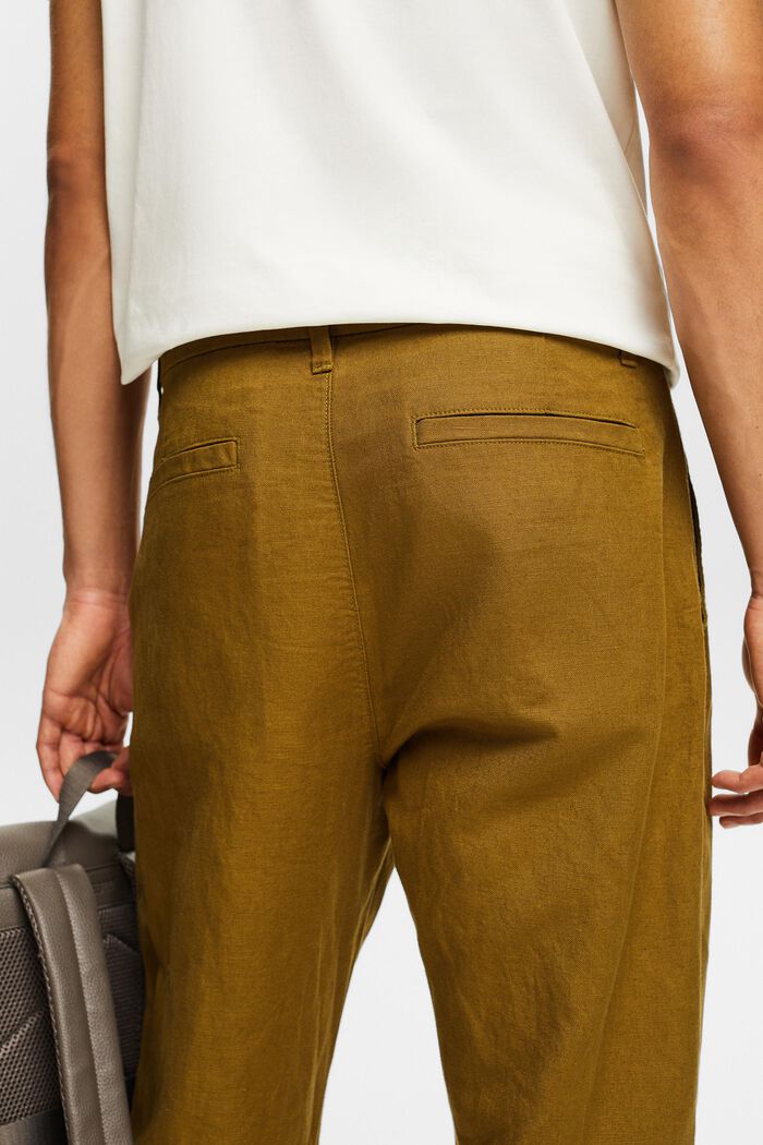 Pantalon de coupe droite en lin et coton, OLIVE, detail image number 3